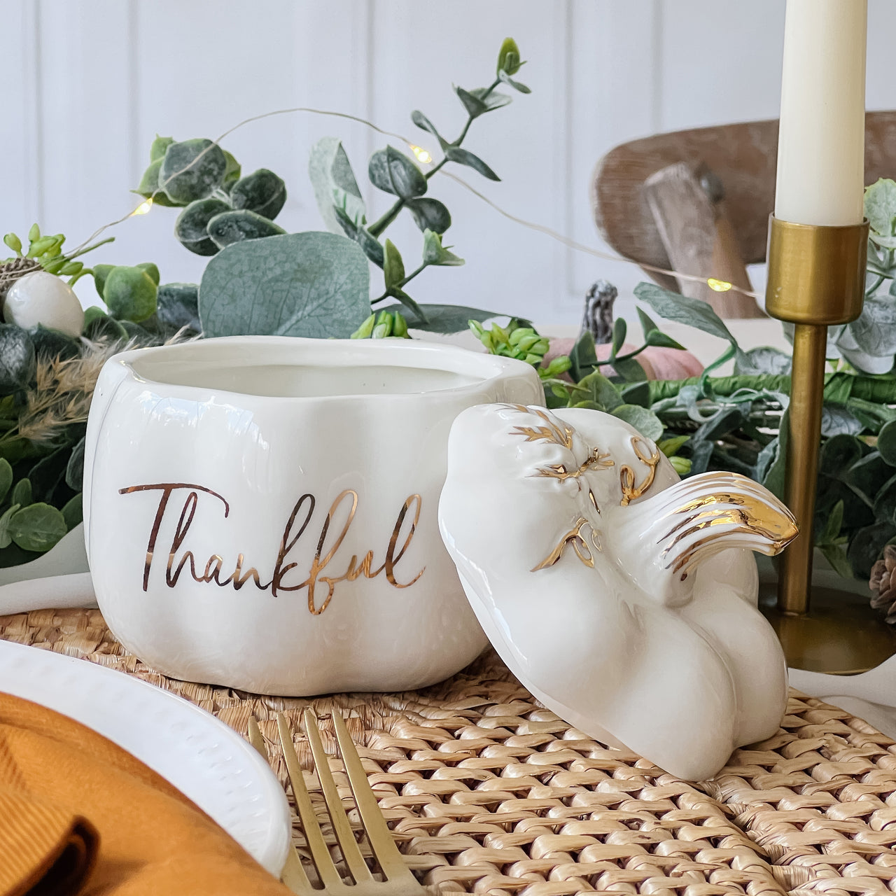 Thankful White Pumpkin Decorative Bowl Alternate Image 2, Kate Aspen | Planter