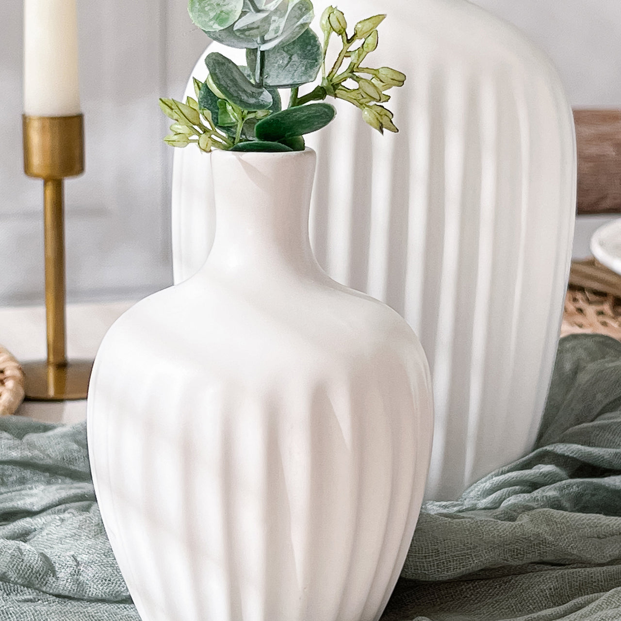 White Textured Ceramic Minimalist Vase (Set of 3) Alternate Image 4, Kate Aspen | Vase
