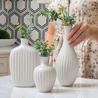 Thumbnail for White Textured Ceramic Minimalist Vase (Set of 3) Alternate Image 5, Kate Aspen | Vase