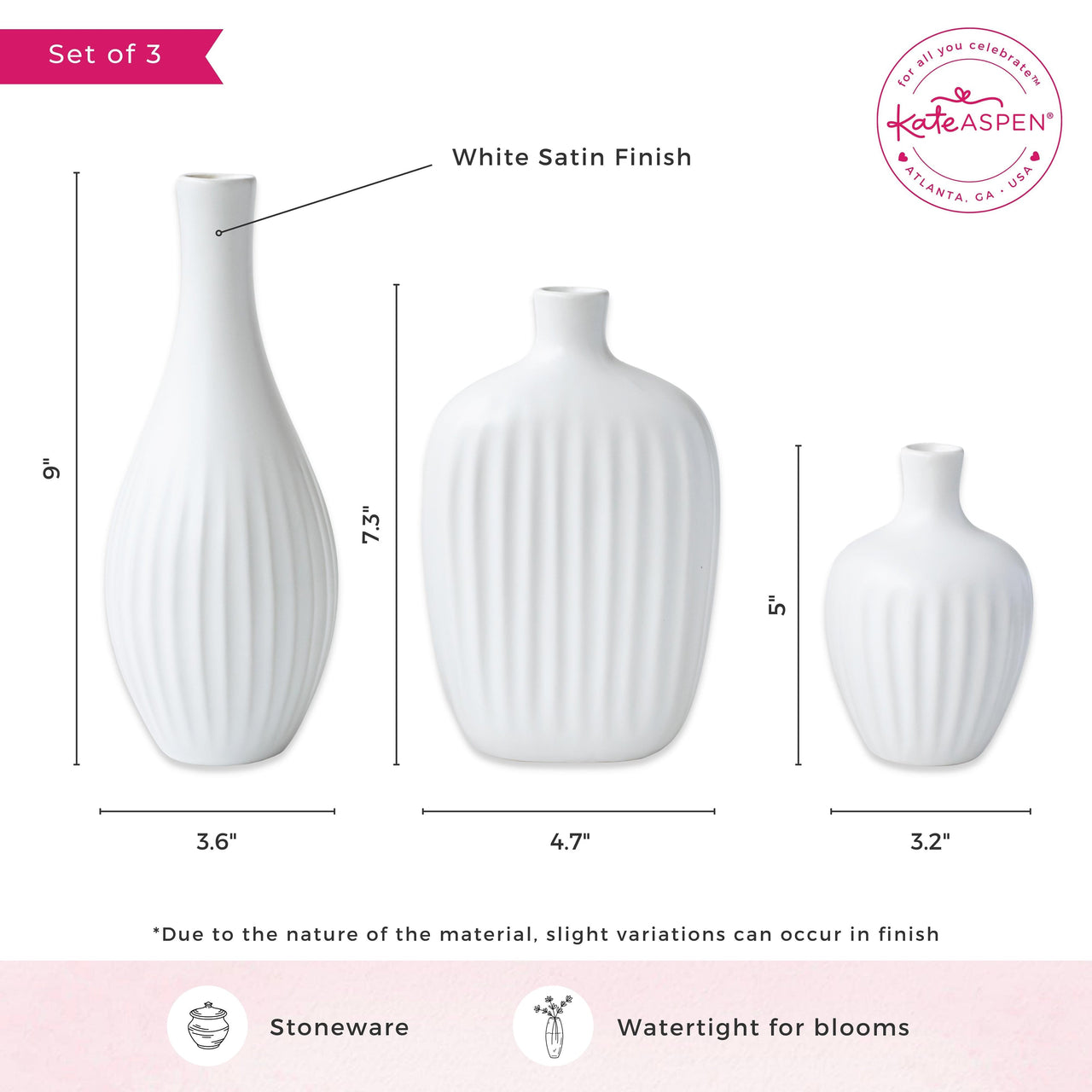 White Textured Ceramic Minimalist Vase (Set of 3) Alternate Image 6, Kate Aspen | Vase