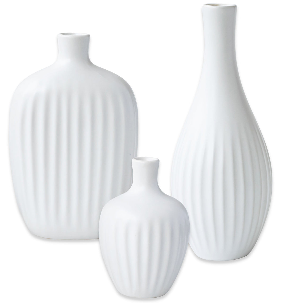 White Textured Ceramic Minimalist Vase (Set of 3) Alternate Image 9, Kate Aspen | Vase