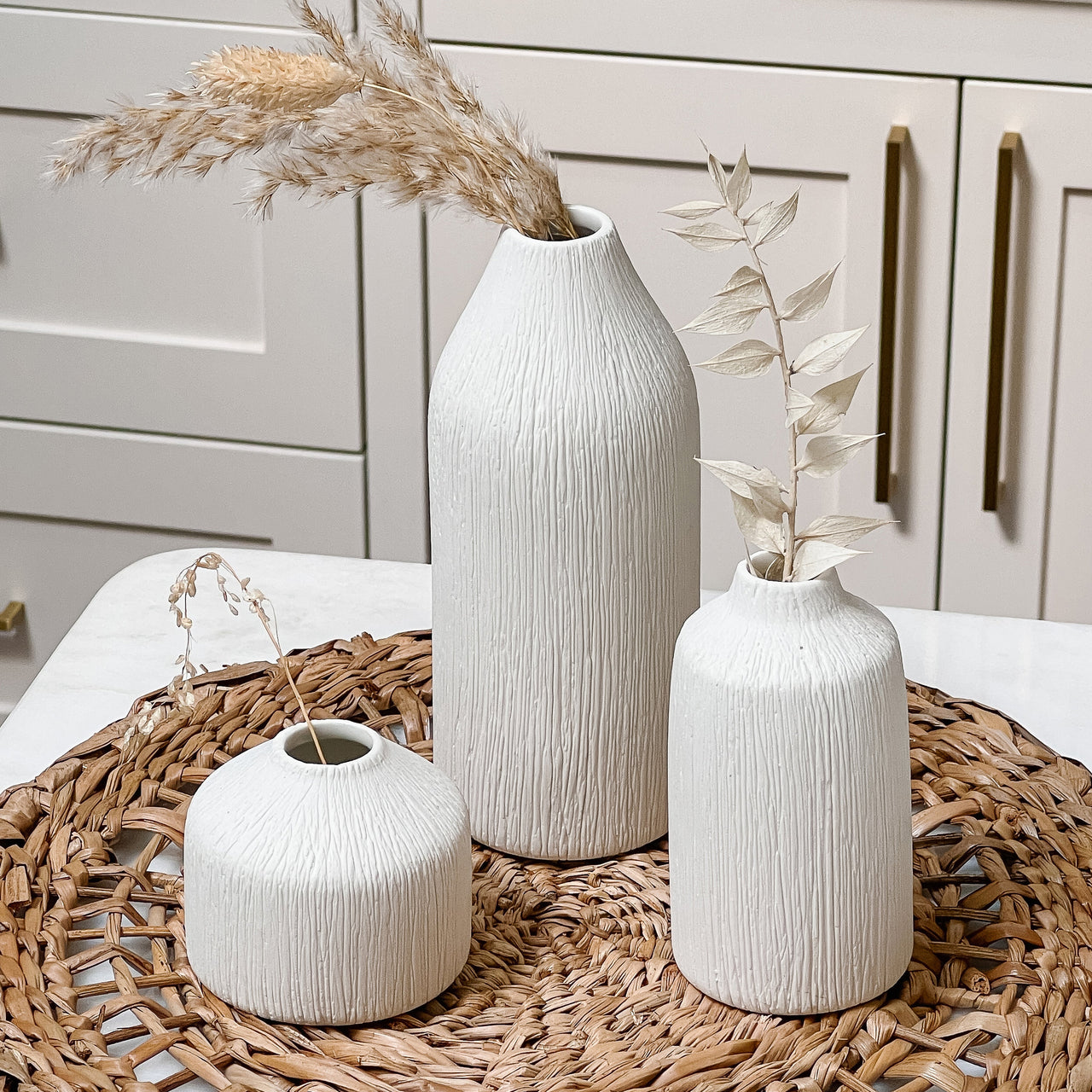 Boho Ceramic Bud Vase - White (Set of 3) Alternate Image 4, Kate Aspen | Vase