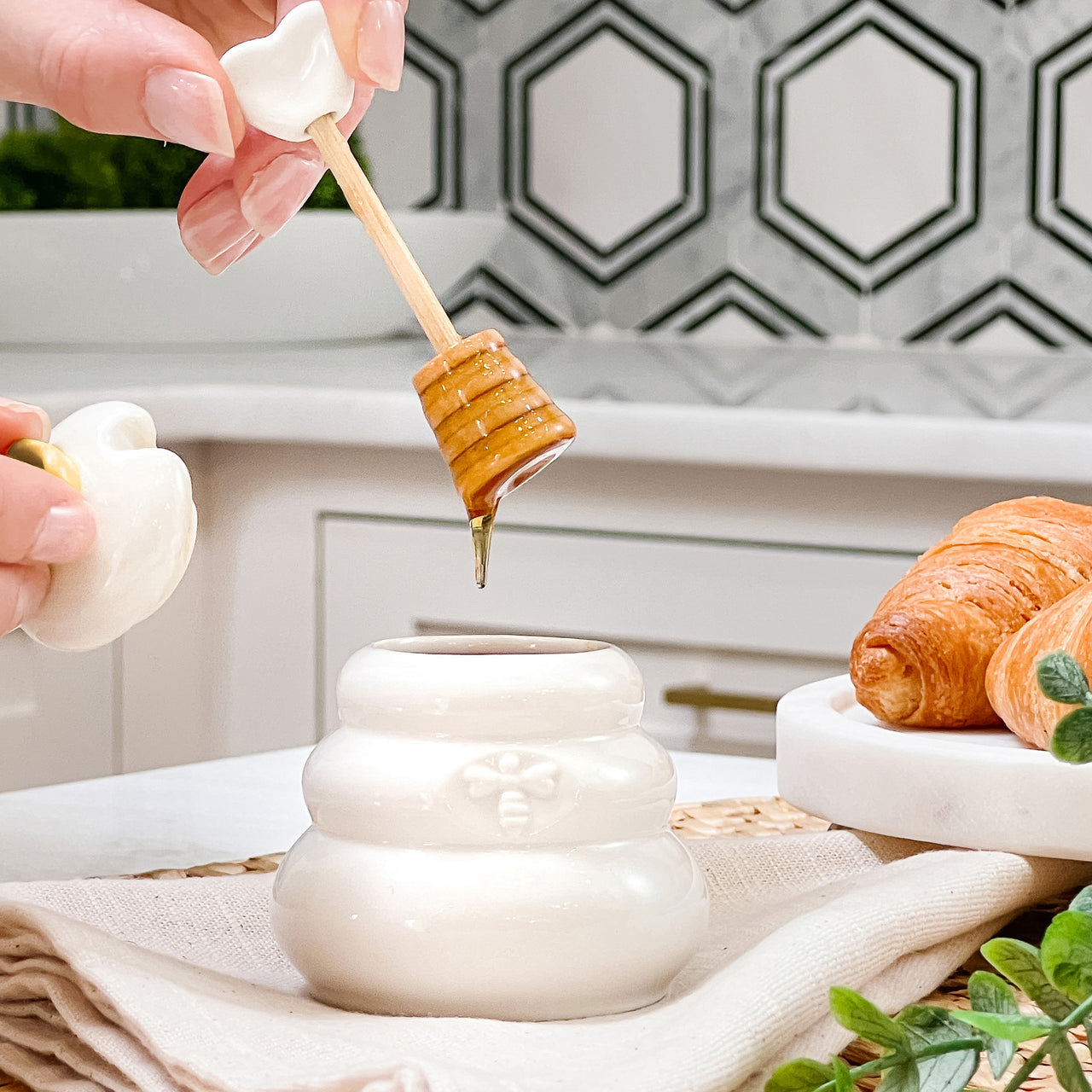 Bee Hive Ceramic Mini Honey Jar Dipper Set Set Of 2 Kate Aspen bee-hive-ceramic-mini-honey-jar-dipper-set-set-of-2-kate-aspen