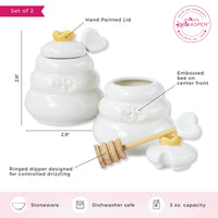 Thumbnail for Bee Hive Ceramic Mini Honey Jar and Dipper Set (Set of 2) Alternate Image 6, Kate Aspen | Honey Pot