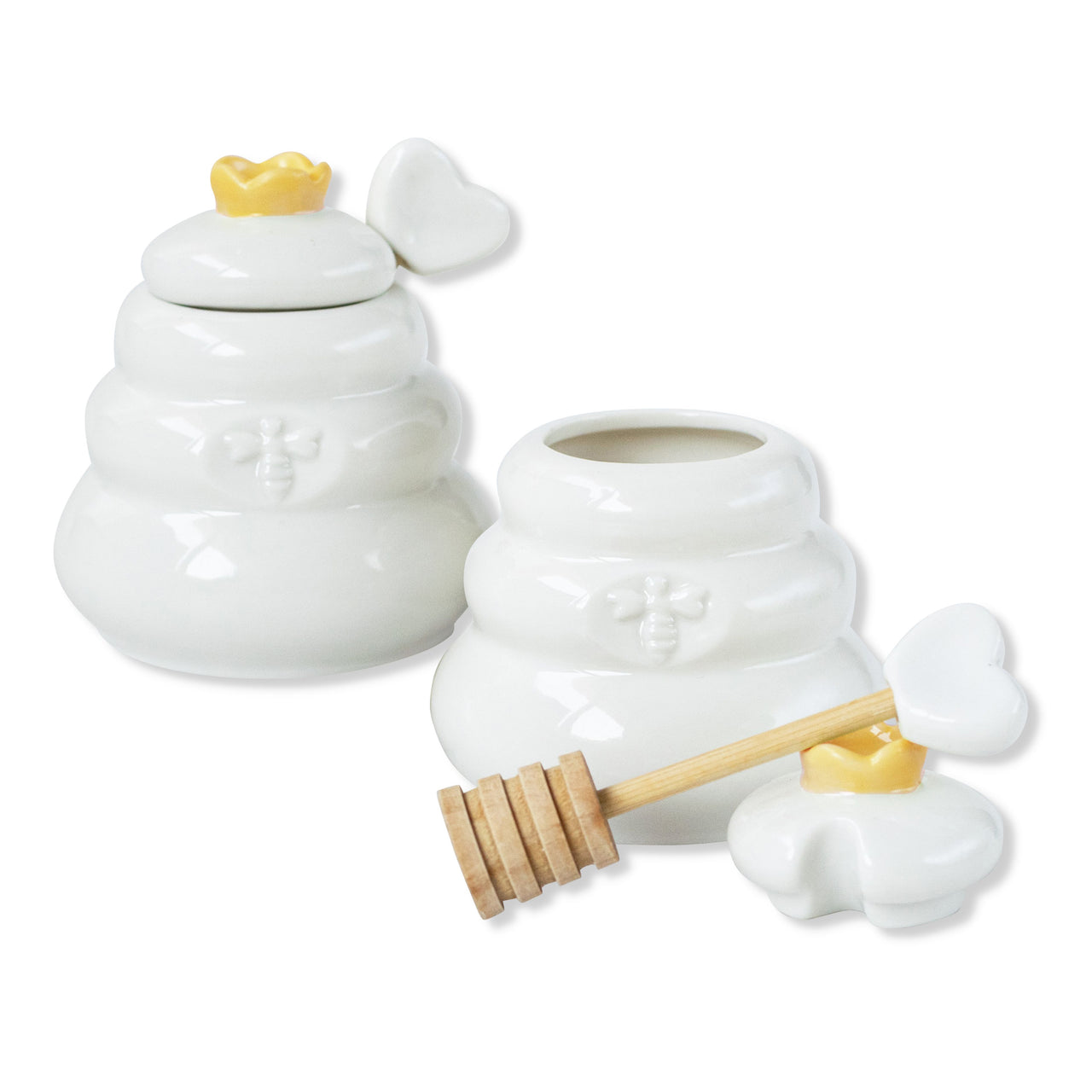 Bee Hive Ceramic Mini Honey Jar Dipper Set Set Of 2 Kate Aspen bee-hive-ceramic-mini-honey-jar-dipper-set-set-of-2-kate-aspen