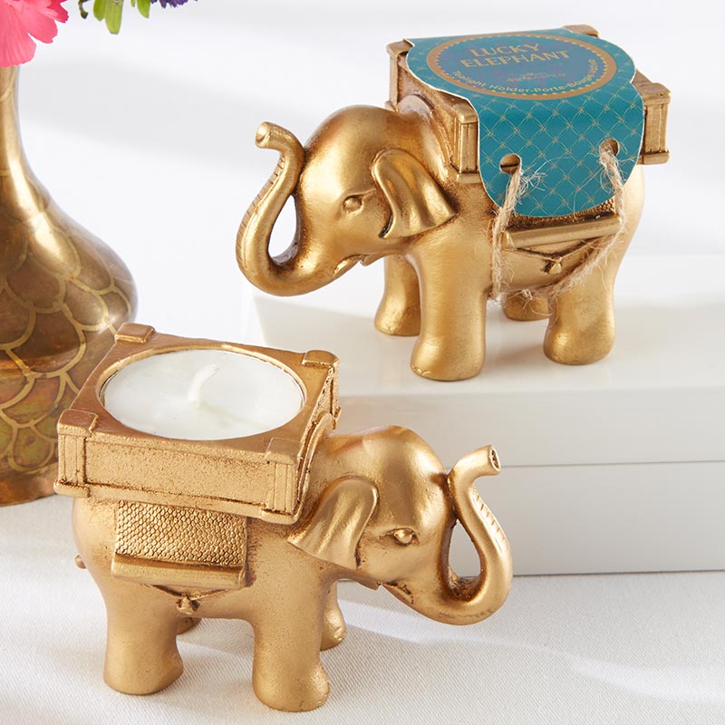 Lucky Elephant Golden Tea Light Holder