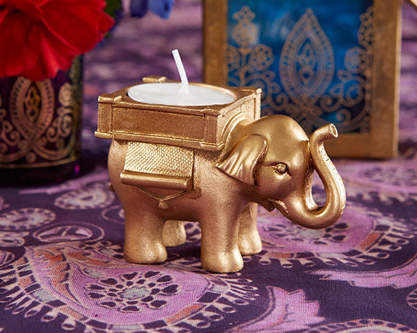 Lucky Elephant Golden Tea Light Holder