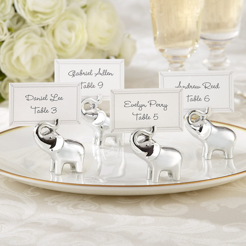 Lucky in Love  Silver-Finish Lucky Elephant Place Card/Photo Holder (Set of 4)