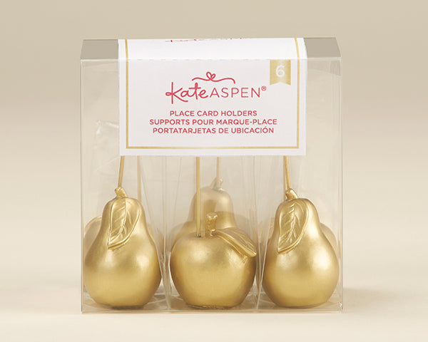 Gold Apple and Pear Place Card Holder (Set of 6)