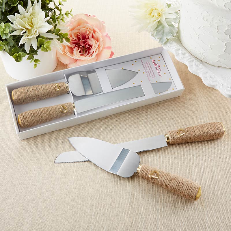 Gold Heart Wedding Knife & Cake Server Set