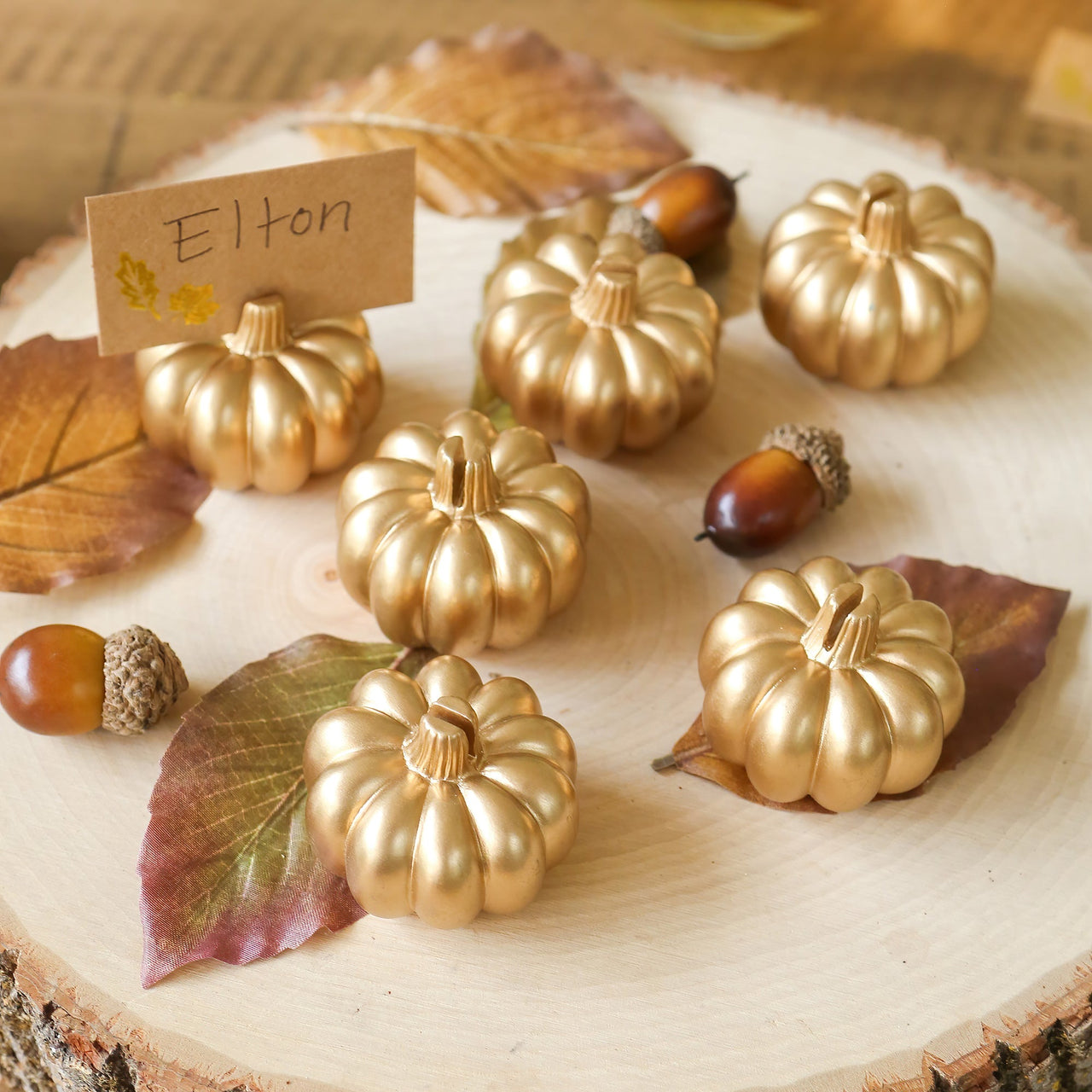 Gold Pumpkin Place Card Holder (Set of 6) Main Image, Kate Aspen | Place Card/Place Card Holder