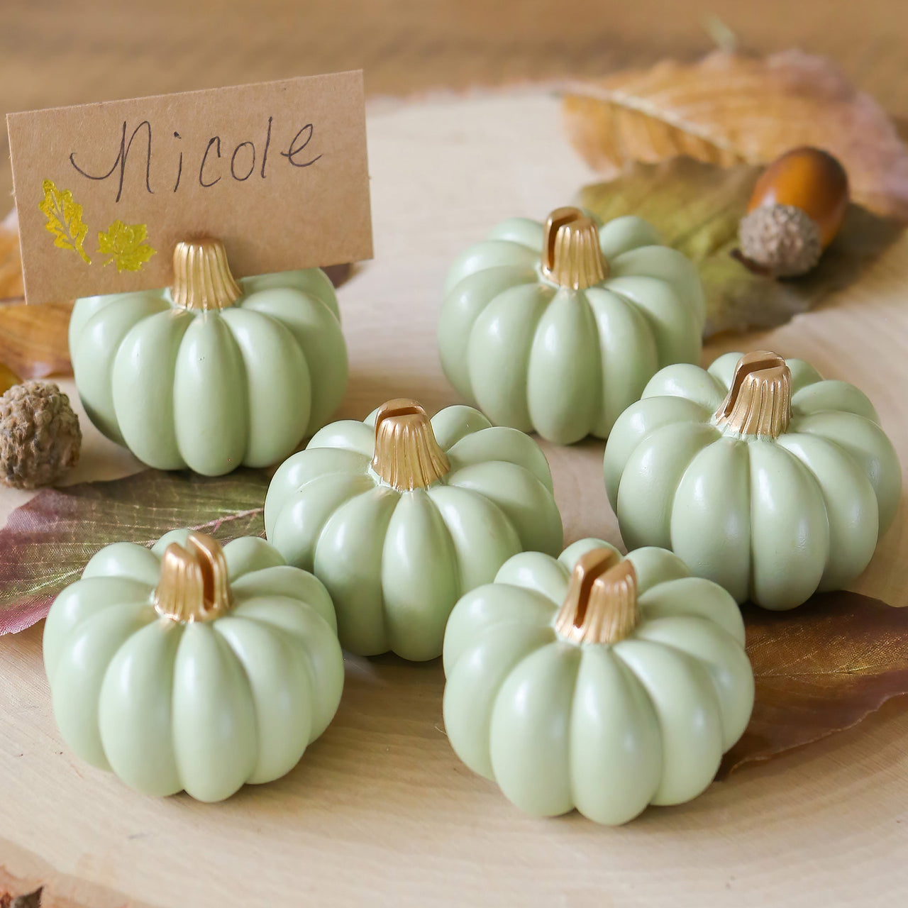 Green Pumpkin Place Card Holder (Set of 6) Main Image, Kate Aspen | Place Card/Place Card Holder