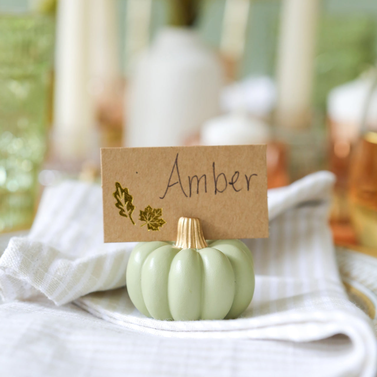 Sage Green Pumpkin Place Card Holder (Set of 6)Alternate Image 2, Kate Aspen | Place Card/Place Card Holder