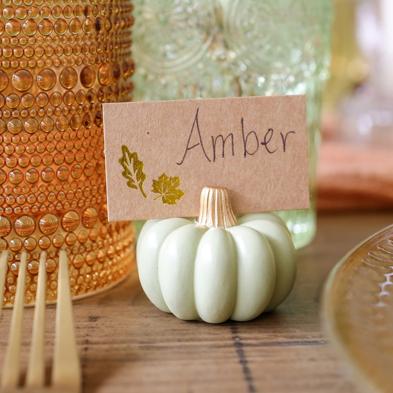 Sage Green Pumpkin Place Card Holder (Set of 6)Alternate Image 7, Kate Aspen | Place Card/Place Card Holder