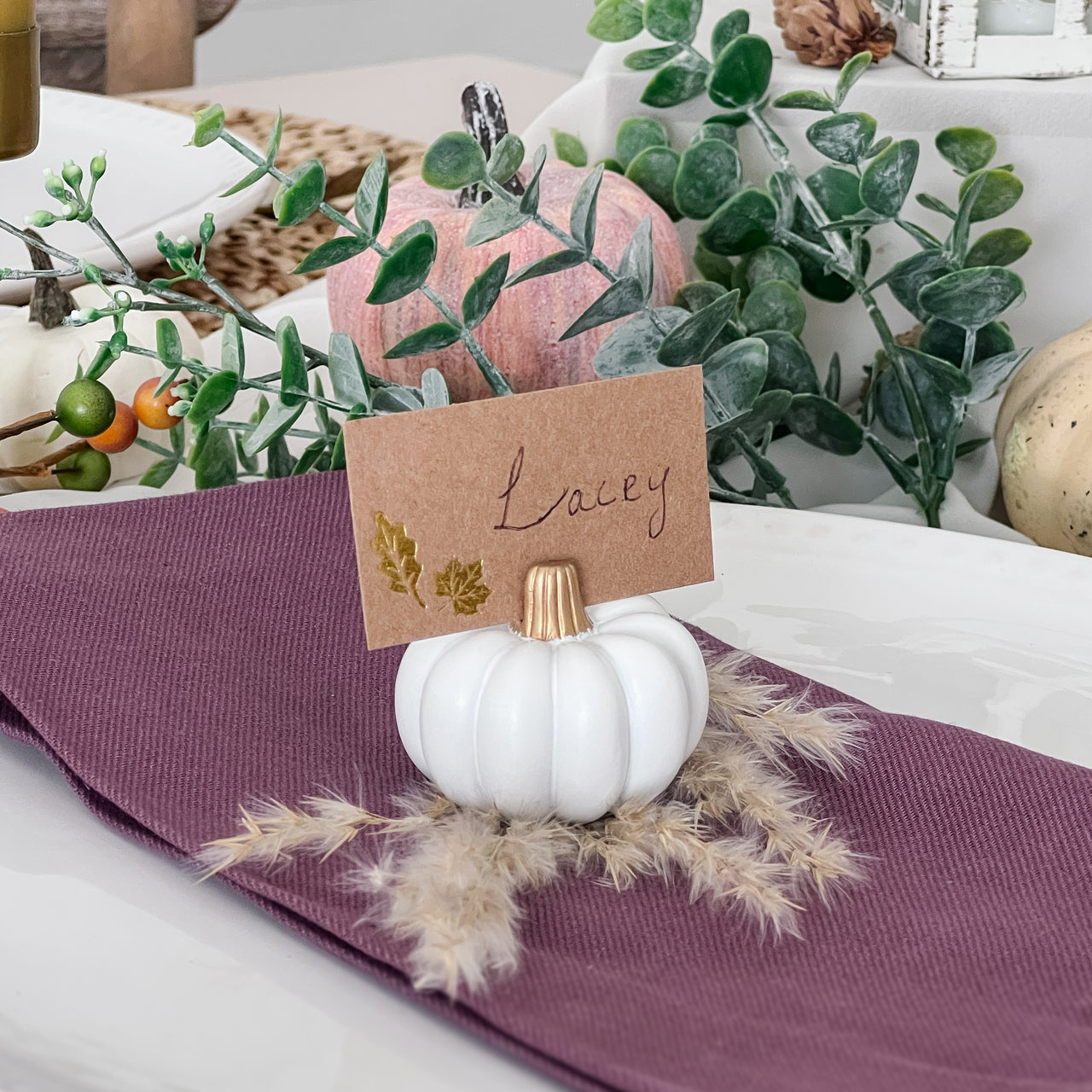 White Pumpkin Place Card Holder (Set of 6) Alternate Image 3, Kate Aspen | Place Card/Place Card Holder