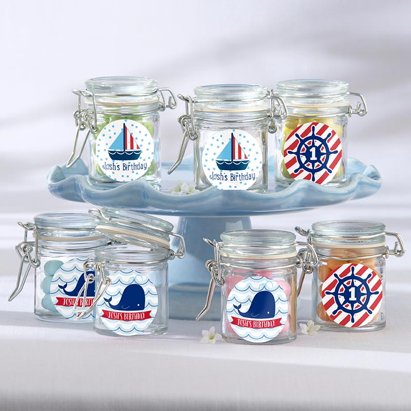 Personalized Glass Favor Jars - Kate's Nautical Birthday Collection (Set of 12)