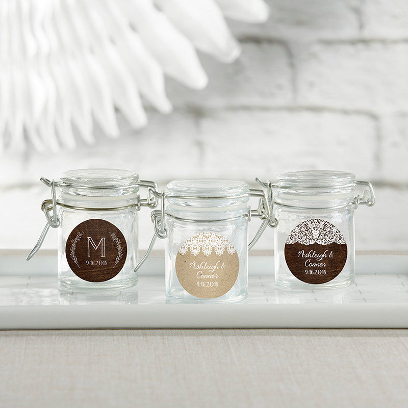 Personalized Glass Favor Jars - Rustic Charm Wedding (Set of 12)