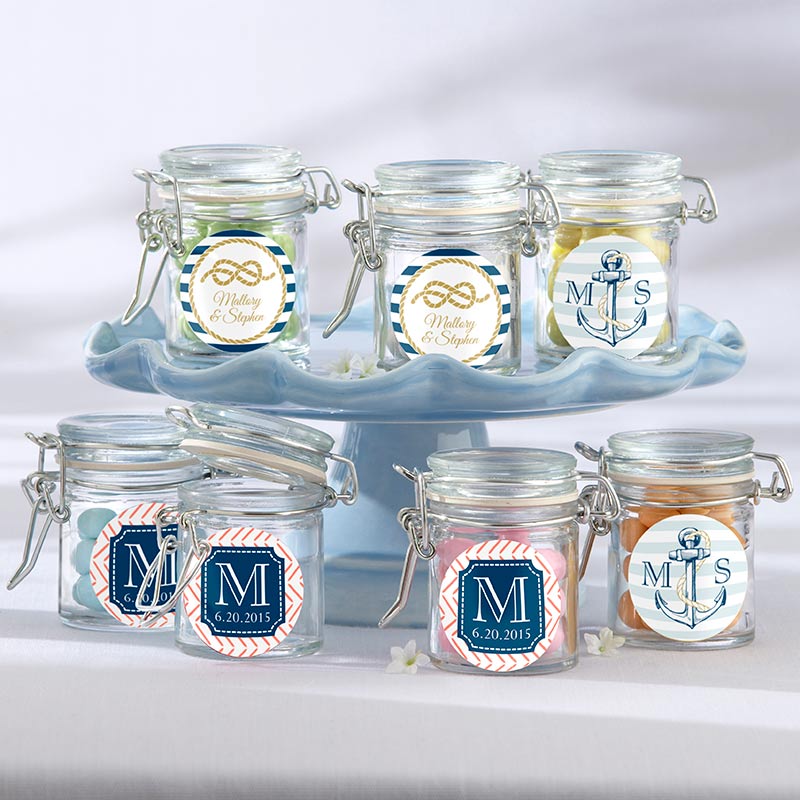 Personalized Glass Favor Jars - Kate's Nautical Wedding Collection (Set of 12)