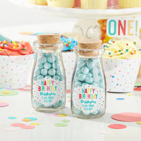 Thumbnail for Vintage 3.8 oz. Milk Bottle Favor Jar - Happy Birthday (Set of 12) (Personalization Available)