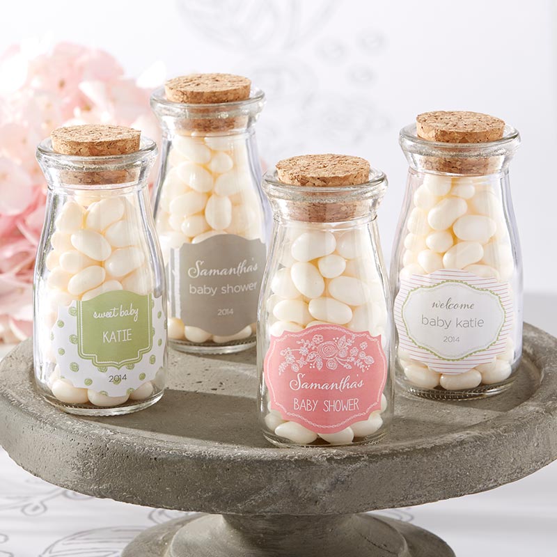 Vintage 3.8 oz. Milk Bottle Favor Jar - Rustic Baby Shower (Set of 12) (Personalization Available)
