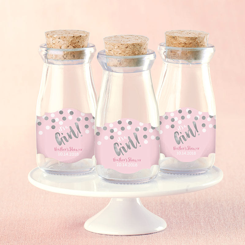 Vintage 3.8 oz. Milk Bottle Favor Jar - It's a Girl! (Set of 12) (Personalization Available)