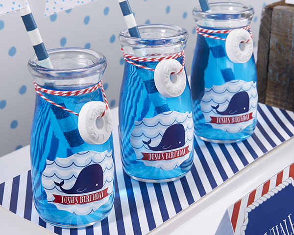 Vintage 3.8 oz. Milk Bottle Favor Jar - Nautical Birthday (Set of 12) (Personalization Available)