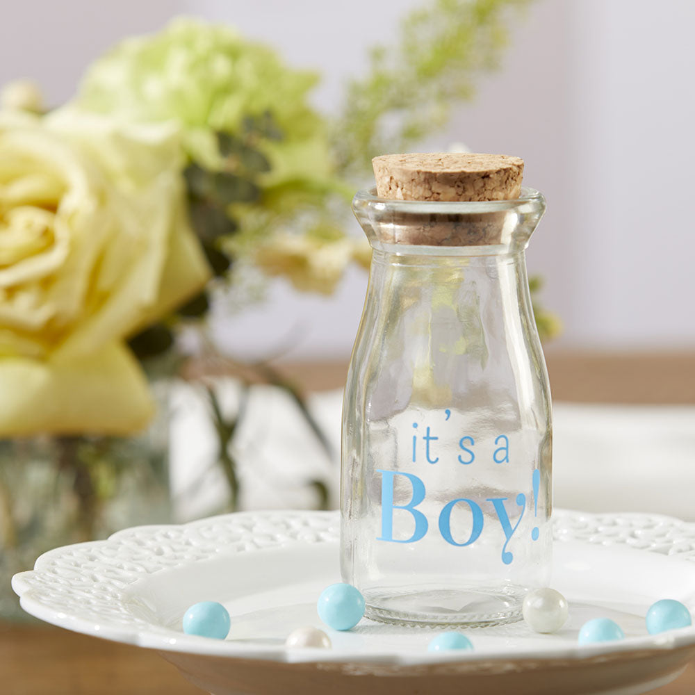 Printed Vintage 3.8 oz. Milk Bottle Favor Jar - It's a Boy (Set of 12) Main Image, Kate Aspen | Milk Jars