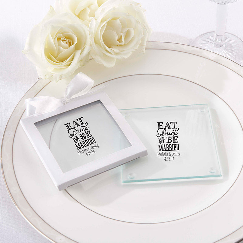 Personalized Glass Coaster - Eat, Drink & Be Married (Set of 12)