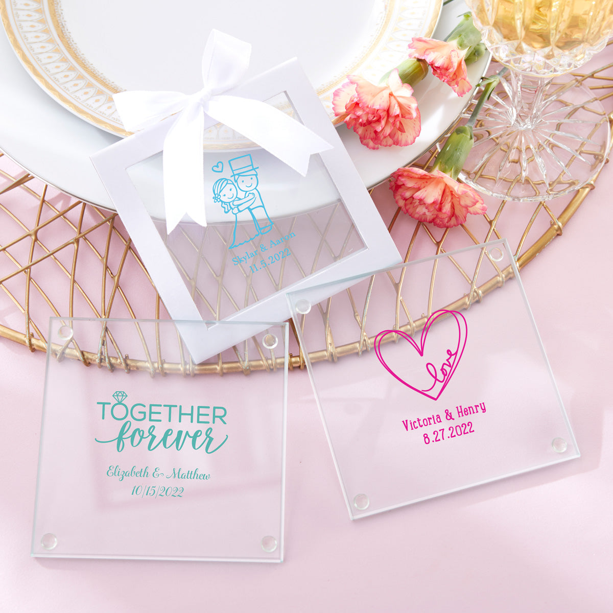 Personalized Glass Coaster - Wedding (Set of 12) Alternate Image 3, Kate Aspen | Coasters