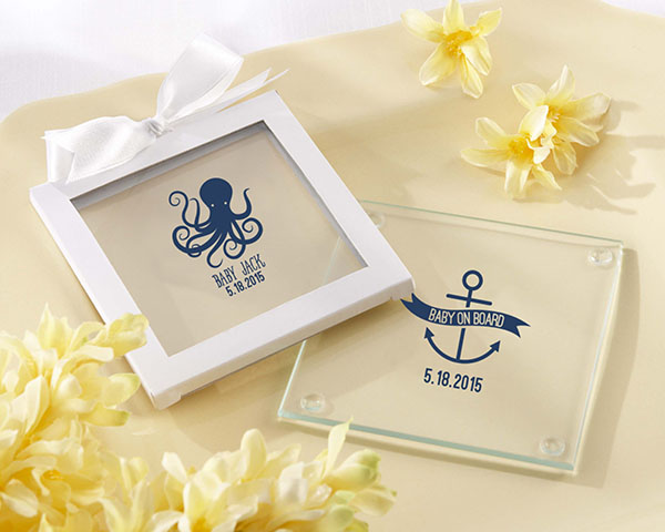 Personalized Nautical Baby Glass Coaster (Set of 12)
