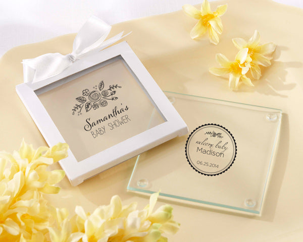 Personalized Glass Coaster - Rustic Baby Shower (Set of 12)
