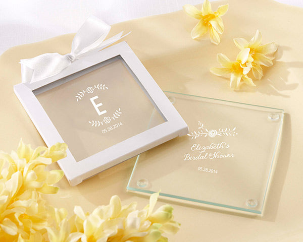 Personalized Glass Coaster - Rustic Bridal Shower (Set of 12)