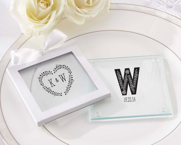Personalized Glass Coaster - Rustic Wedding (Set of 12)