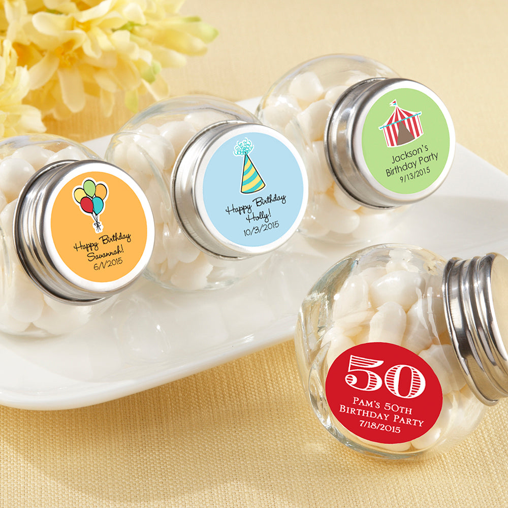 Personalized Mini Glass Favor Jar - Birthday