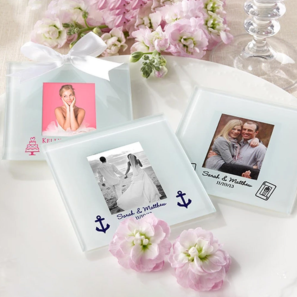 Personalized Frosted-Glass Photo Coaster - Wedding (Set of 12)