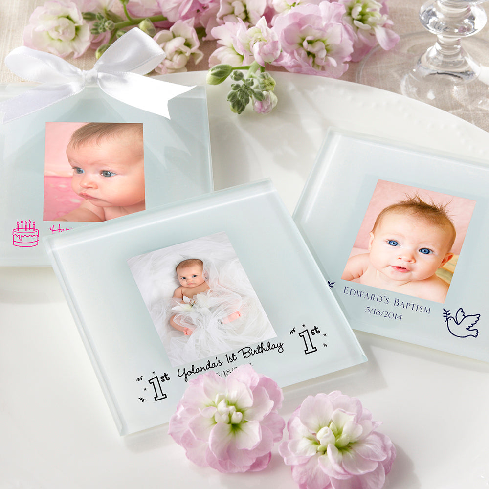 Personalized Frosted-Glass Photo Coaster - Baby Shower