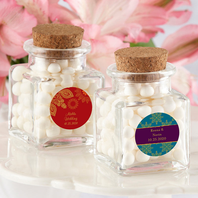 Petite Treat Square Glass Favor Jar - Indian Jewel (Set of 12) (Personalization Available)