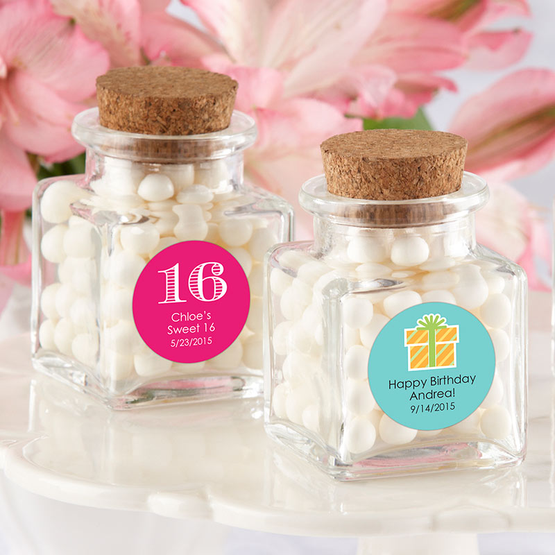Personalized Petite Treat Square Glass Favor Jar - Birthday (Set of 12) Main Image, Kate Aspen | Favor Jars