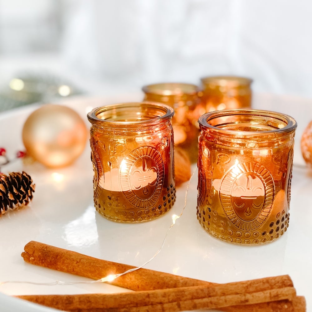 Vintage Amber Glass Tea Light Holder (Set of 4) Main Image, Kate Aspen | Tealight/Votive Holder