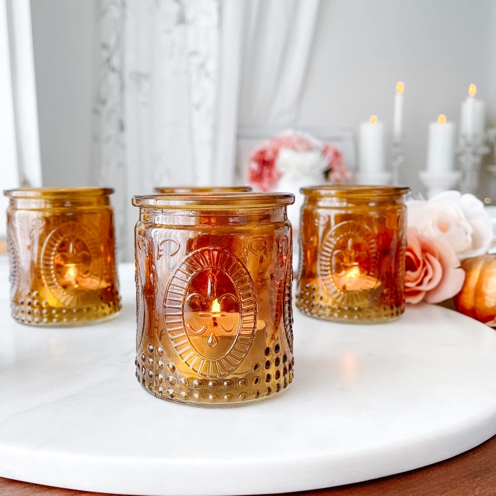 Vintage Amber Glass Tea Light Holder (Set of 4) Alternate Image 8, Kate Aspen | Tealight/Votive Holder