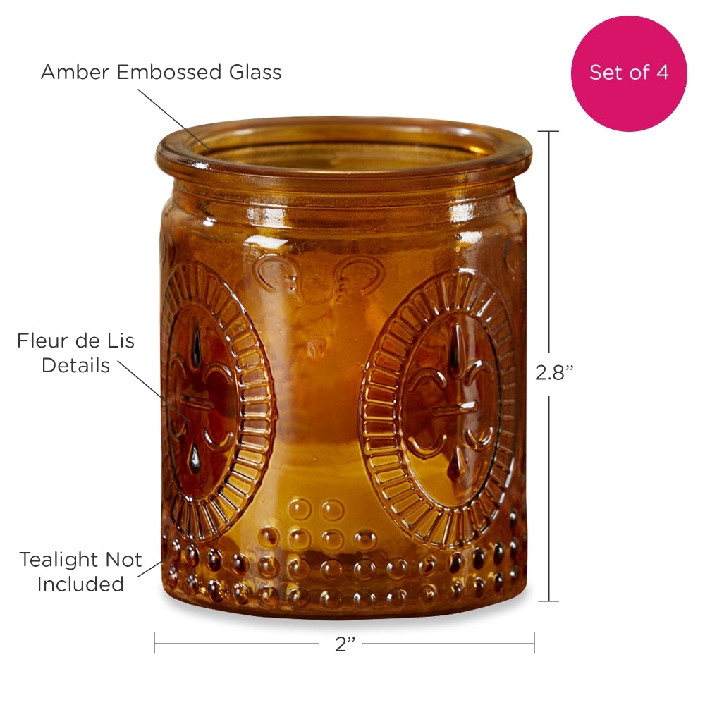 Vintage Amber Glass Tea Light Holder (Set of 4) Alternate Image 9, Kate Aspen | Tealight/Votive Holder