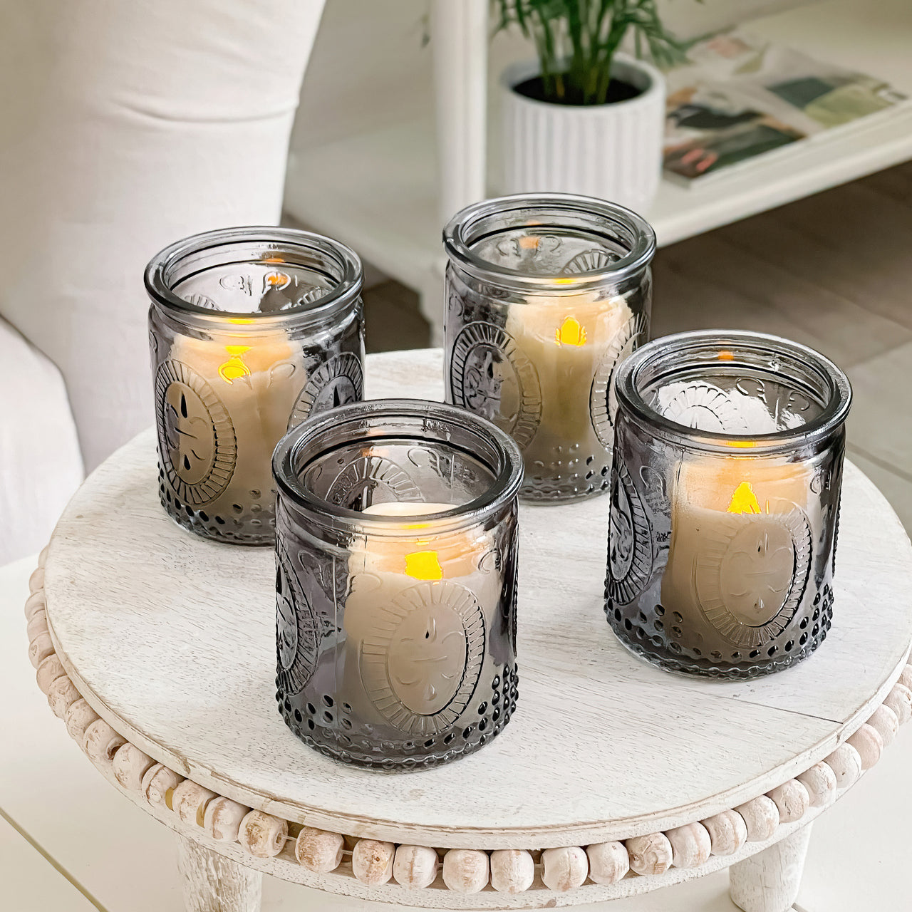 Vintage Smoke Gray Glass Tea Light Holder (Set of 8) Alternate Image 2, Kate Aspen | Tealight/Votive Holder