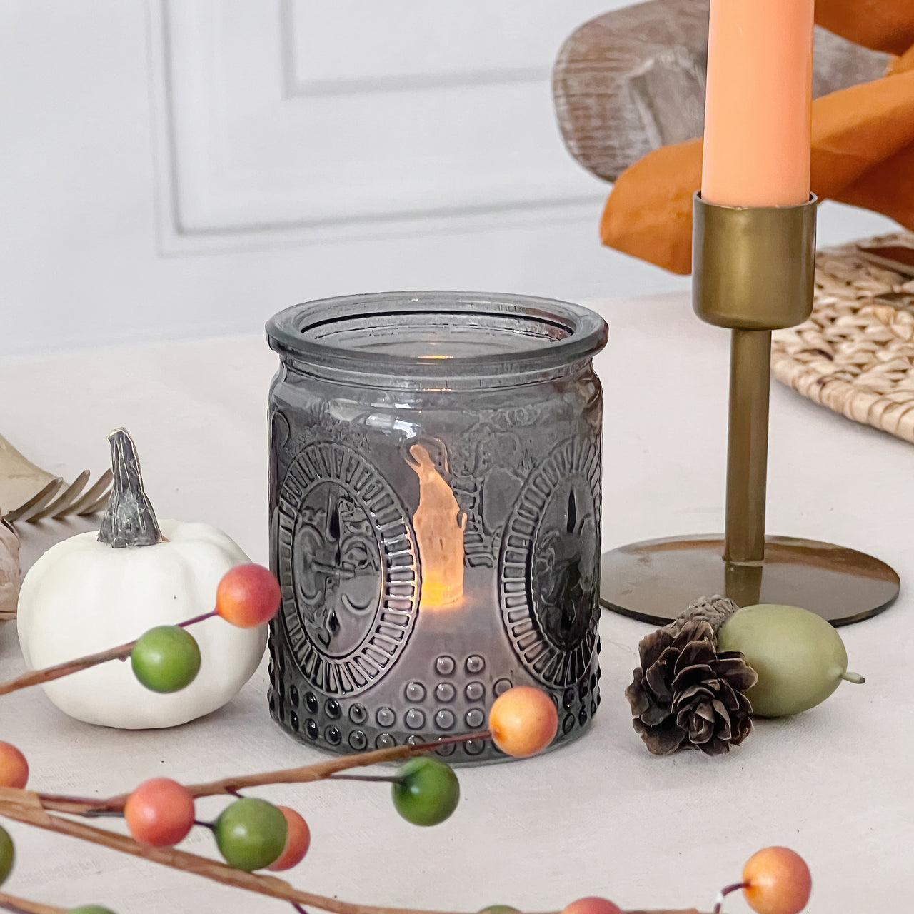 Smoked glass tea light holder hotsell