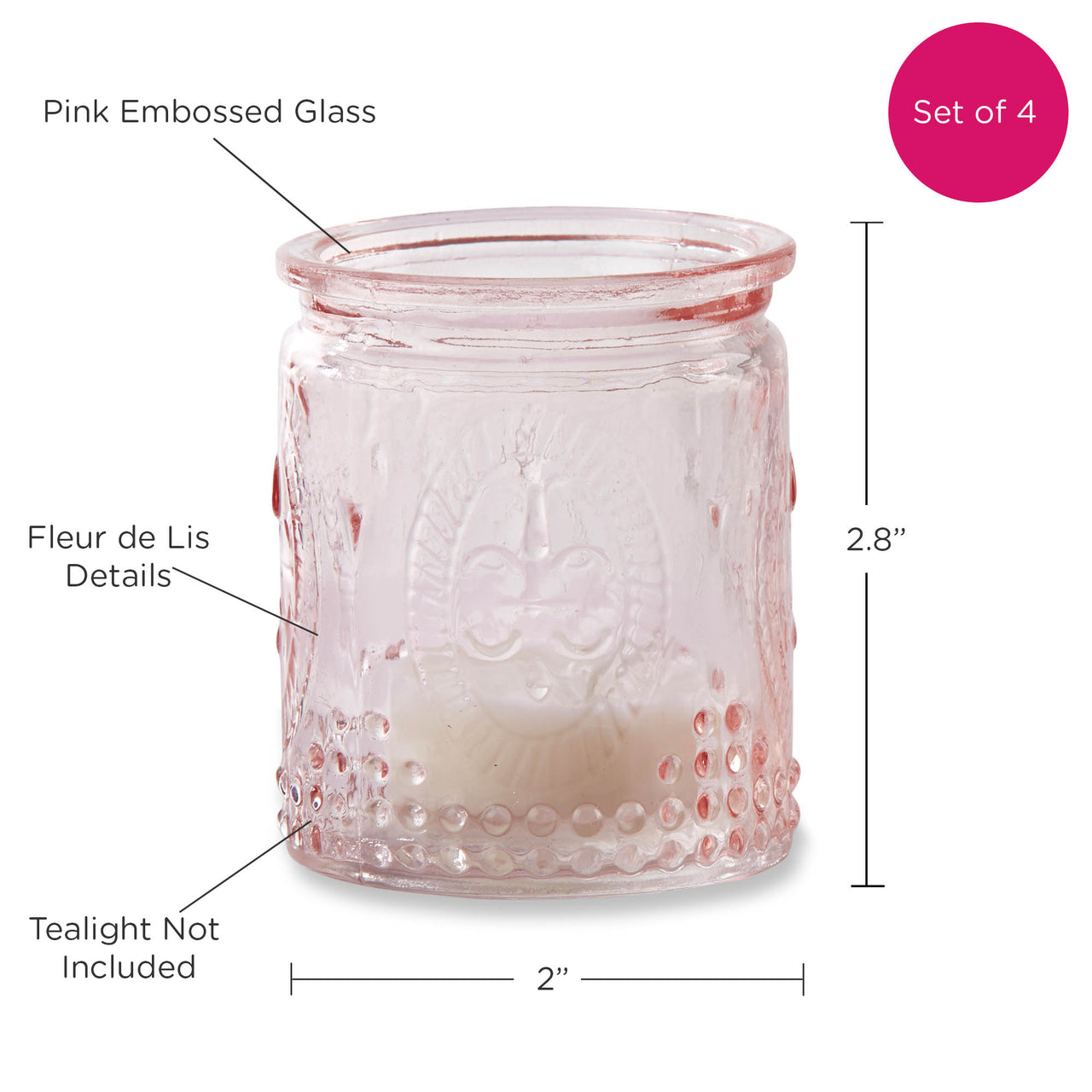 Vintage Pink Glass Tea Light Holder (Set of 4) Alternate Image 6, Kate Aspen | Candles & Votives
