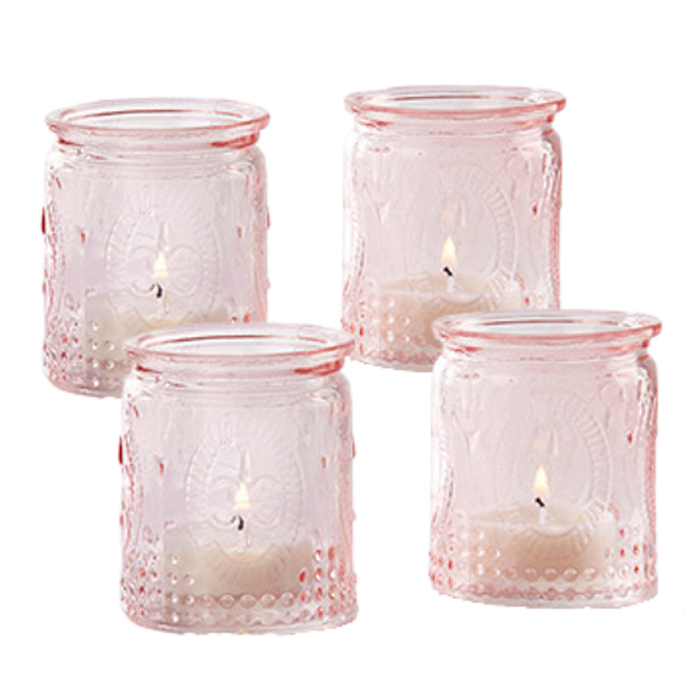 Kate Aspen Vintage Glass Tea Light Holder Set of 4, Pink