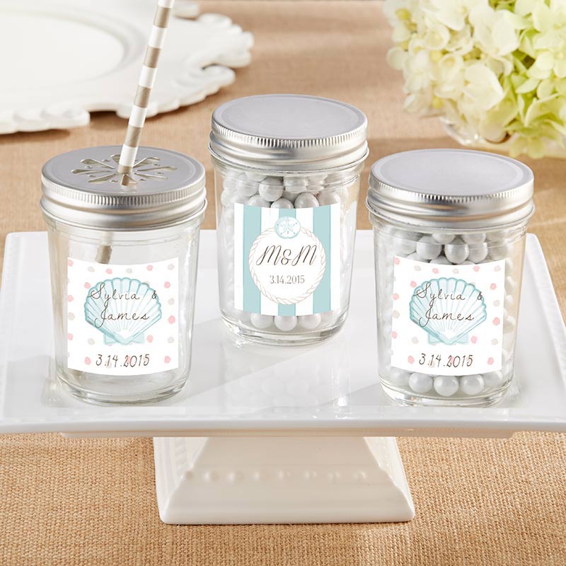 Personalized 8 oz. Glass Mason Jar - Beach Tides (Set of 12)