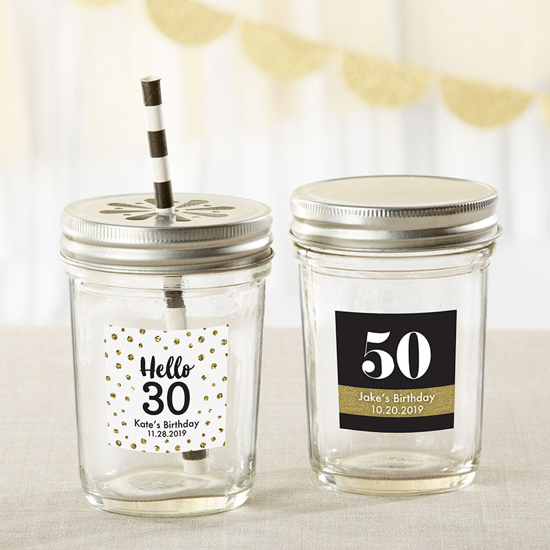Personalized 8 oz. Glass Mason Jar - Milestone Birthday (Set of 12)
