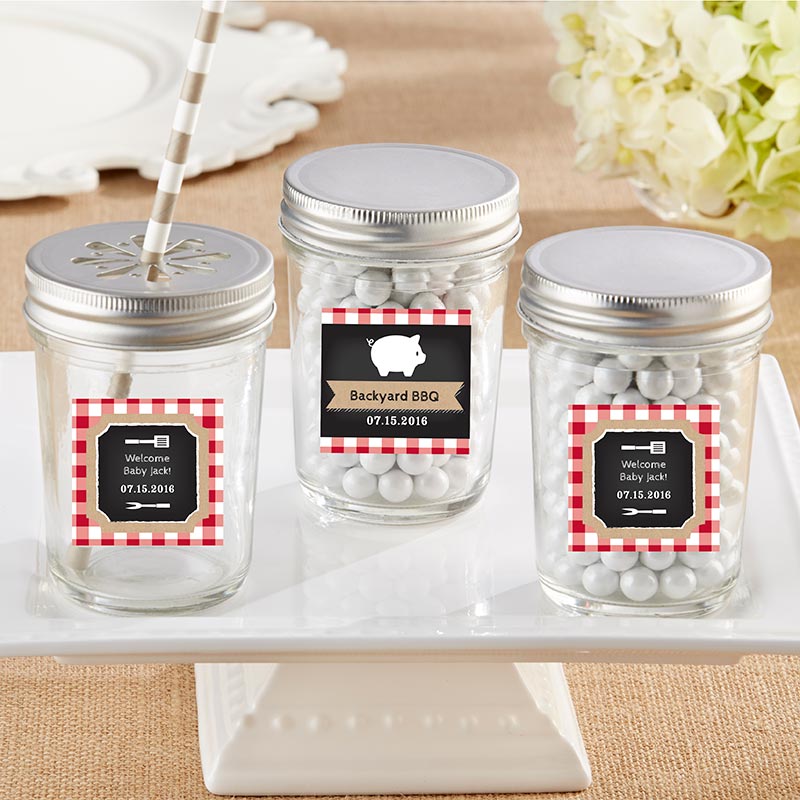 Personalized 8 oz. Glass Mason Jar - BBQ (Set of 12)