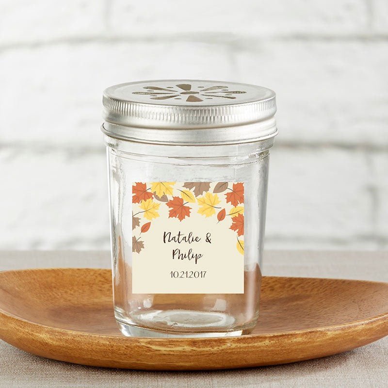Personalized 8 oz. Glass Mason Jar - Fall Leaves (Set of 12)