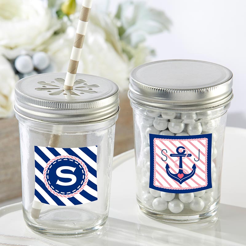 Personalized Glass Mason Jar - Nautical Bridal Shower - Personalized ...